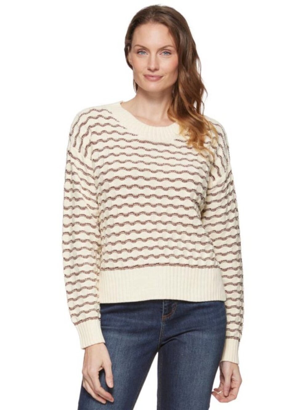 Flag & Anthem Vivien Cream/Brown Striped Crewneck Sweater
